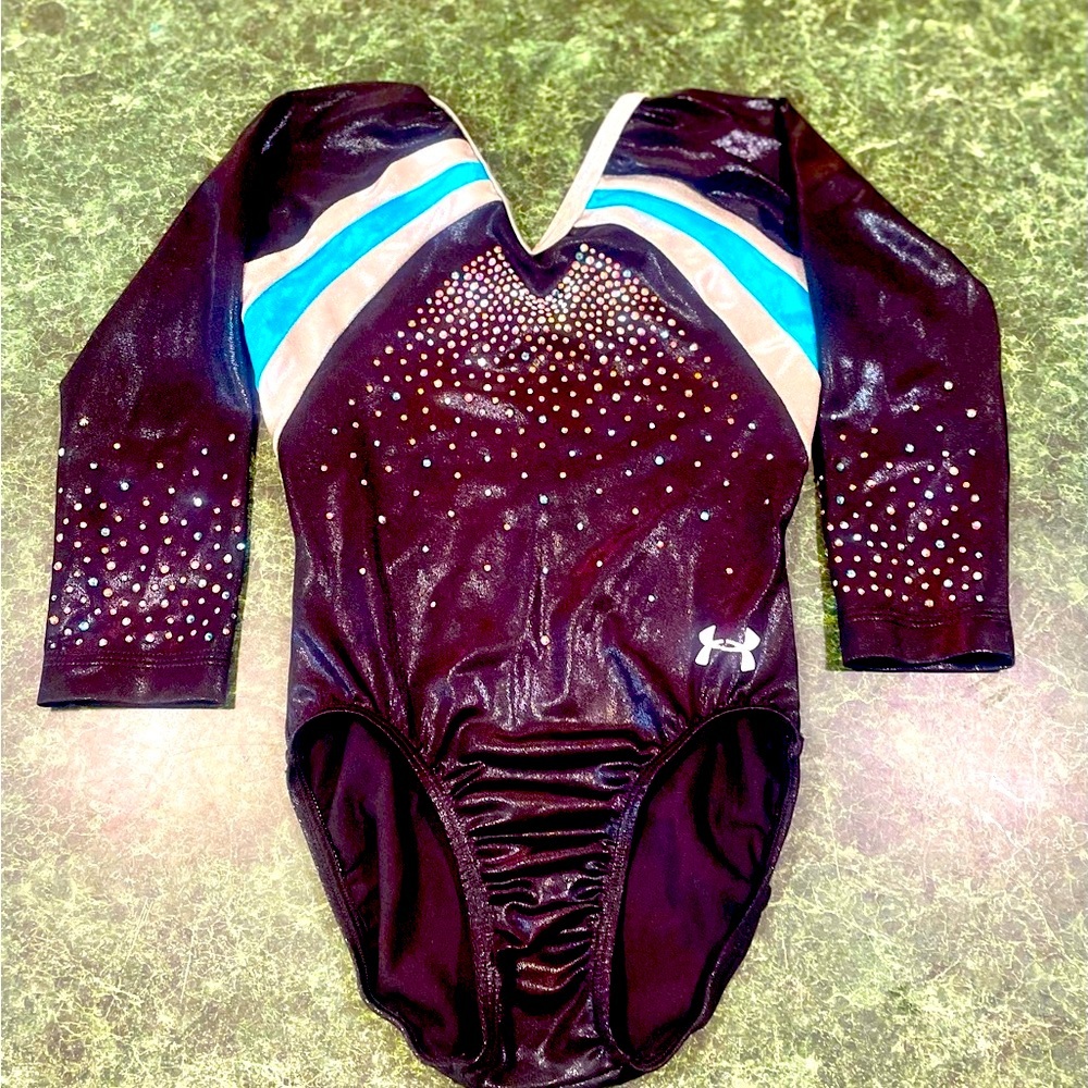 Girls Under Armour, gymnastics leotard. Embellished with Swarovski crystals.